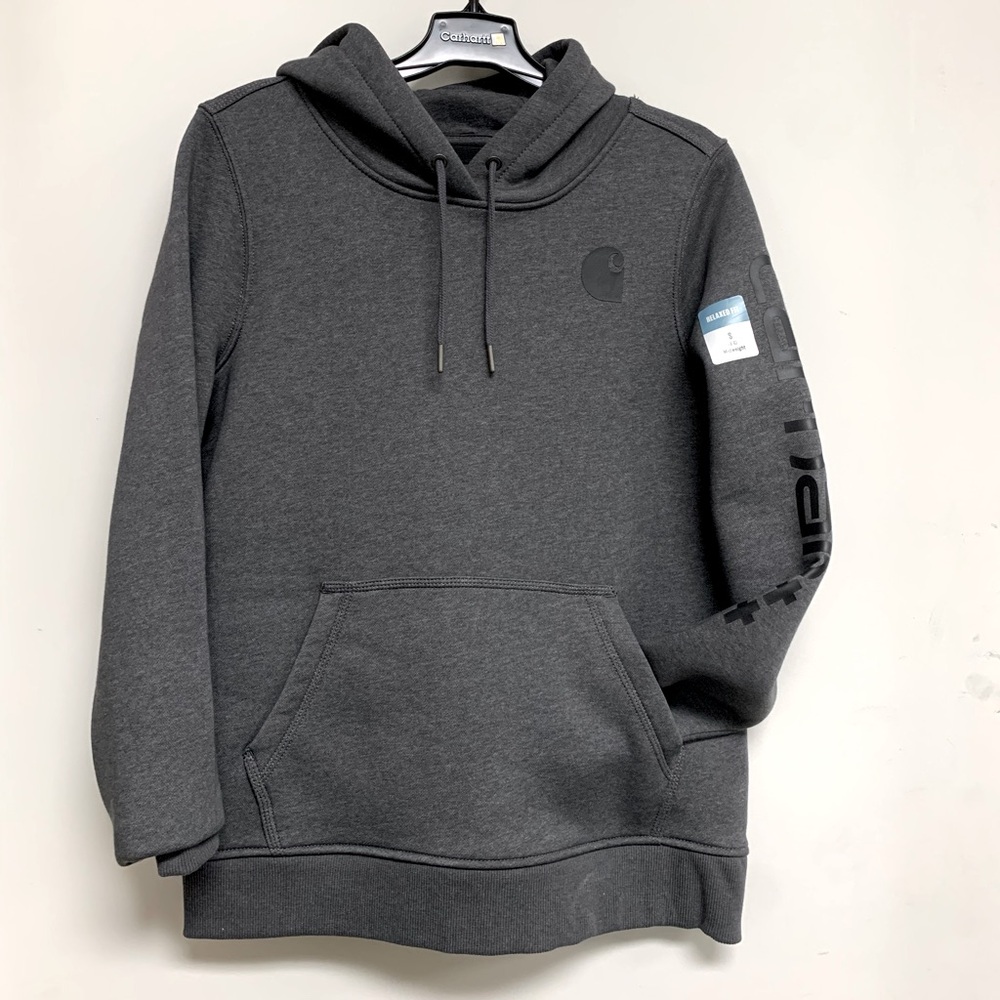 Carhartt Women’s relaxed fit midweight logo sleeve hooded pullover sweatshirt
